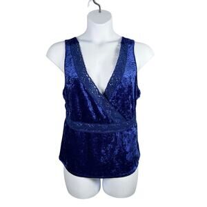 Avon Intimates Tank Top Womens Plus 1X Royal Blue Crushed Velvet Lace Trim Crop